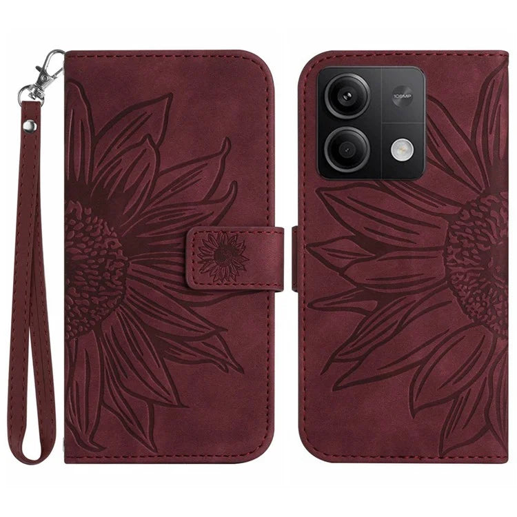 HT04 For Xiaomi Redmi Note 13 4G Leather Wallet Flip Cover Sunflower Pattern Phone Case