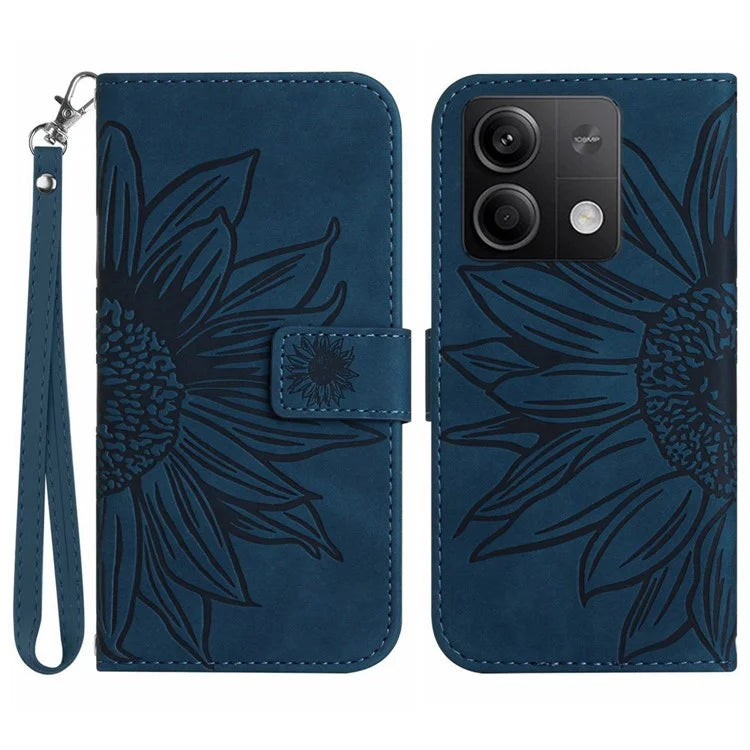 HT04 For Xiaomi Redmi Note 13 4G Leather Wallet Flip Cover Sunflower Pattern Phone Case