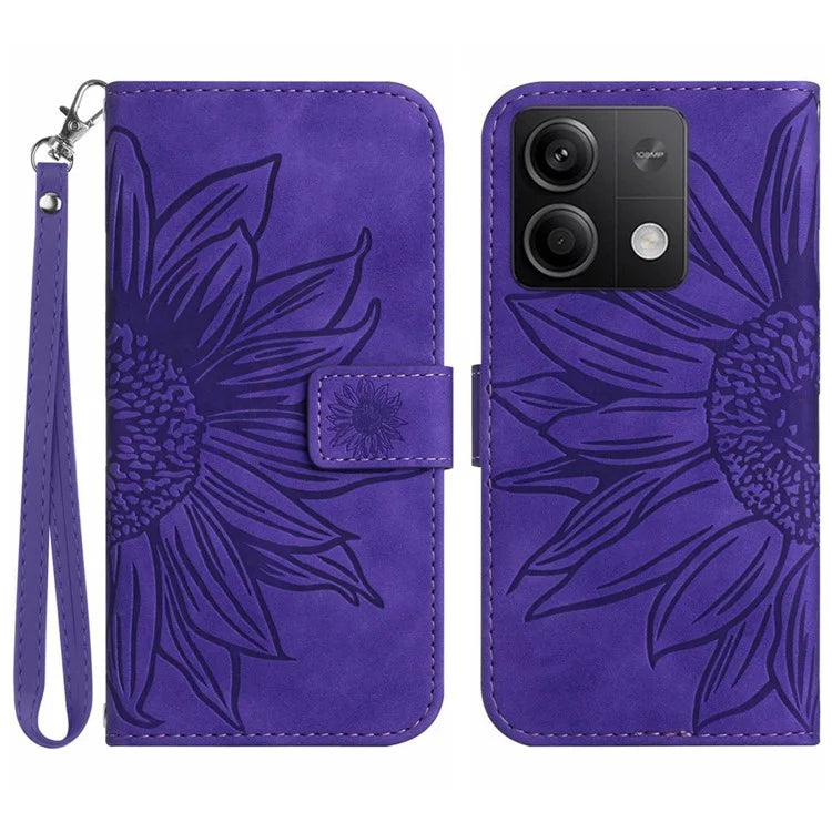 HT04 For Xiaomi Redmi Note 13 4G Leather Wallet Flip Cover Sunflower Pattern Phone Case