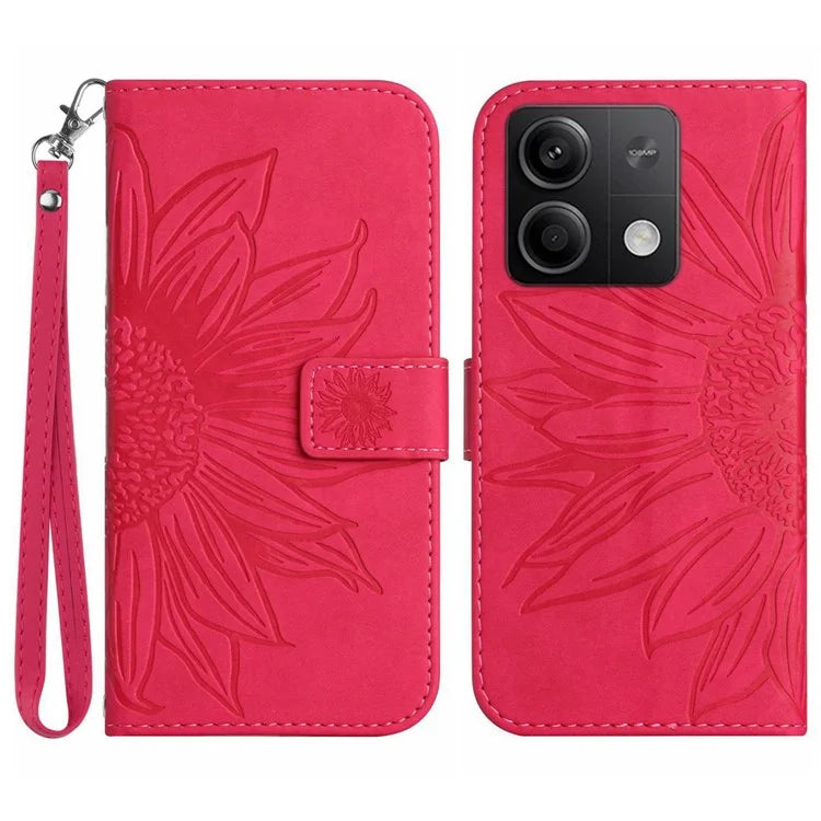 HT04 For Xiaomi Redmi Note 13 4G Leather Wallet Flip Cover Sunflower Pattern Phone Case