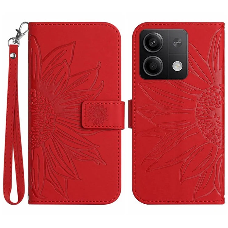 HT04 For Xiaomi Redmi Note 13 4G Leather Wallet Flip Cover Sunflower Pattern Phone Case