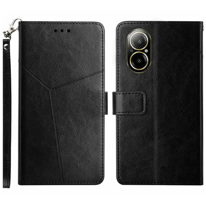 HT01 For Realme C67 4G Case Y-shaped Line Imprinted Foldable Stand Phone Cover
