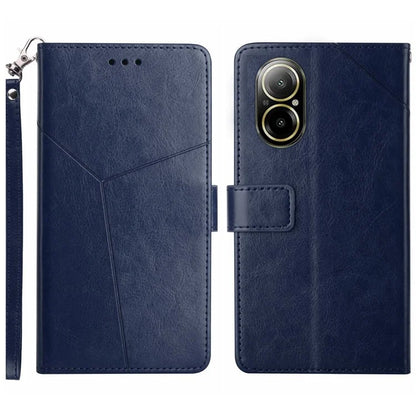 HT01 For Realme C67 4G Case Y-shaped Line Imprinted Foldable Stand Phone Cover