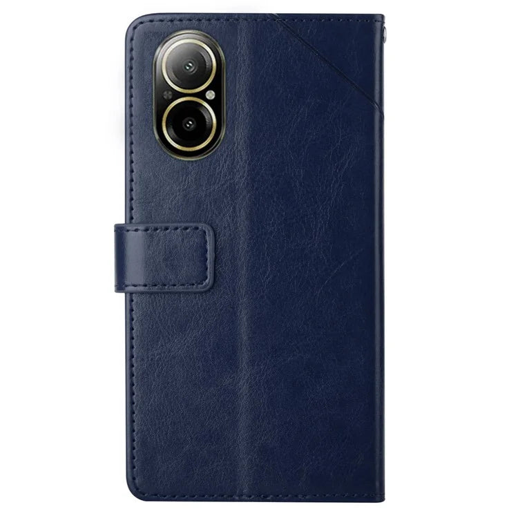 HT01 For Realme C67 4G Case Y-shaped Line Imprinted Foldable Stand Phone Cover