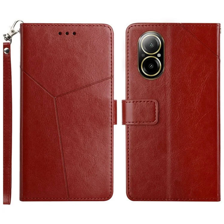 HT01 For Realme C67 4G Case Y-shaped Line Imprinted Foldable Stand Phone Cover