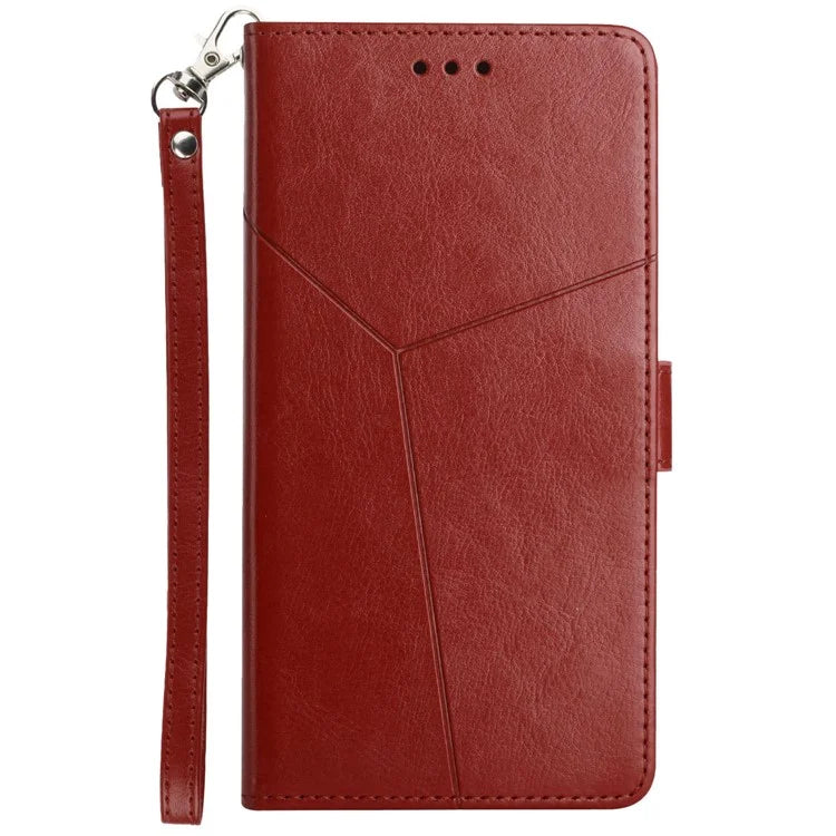 HT01 For Realme C67 4G Case Y-shaped Line Imprinted Foldable Stand Phone Cover