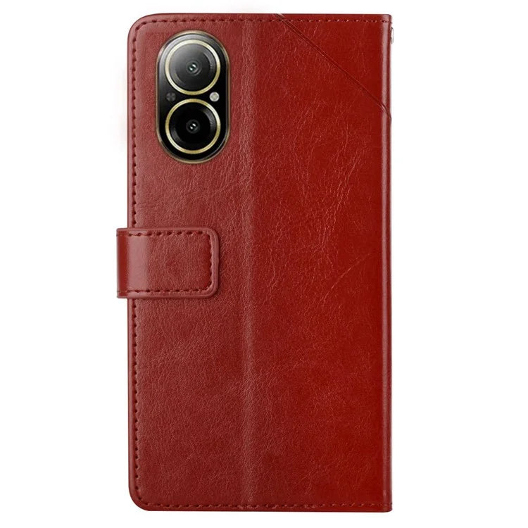 HT01 For Realme C67 4G Case Y-shaped Line Imprinted Foldable Stand Phone Cover