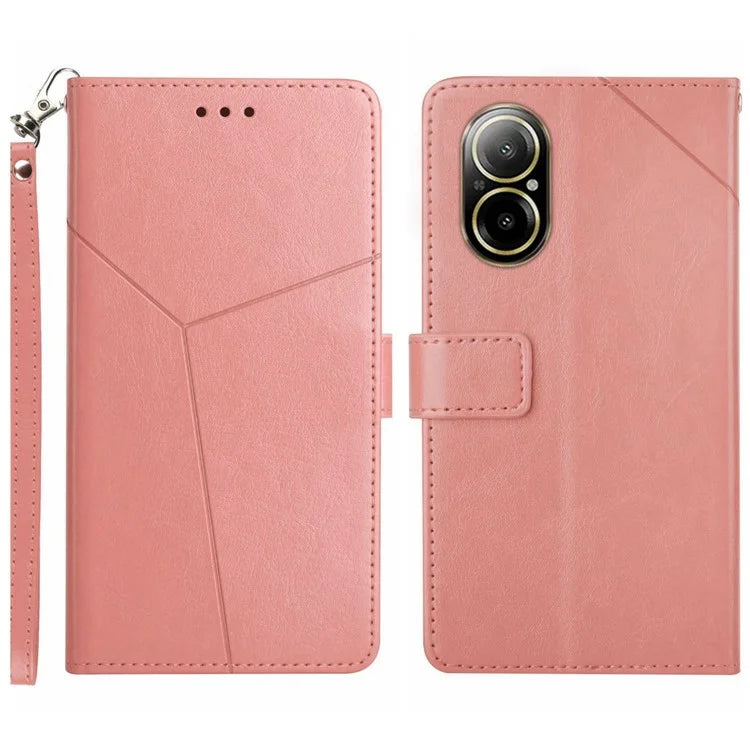 HT01 For Realme C67 4G Case Y-shaped Line Imprinted Foldable Stand Phone Cover