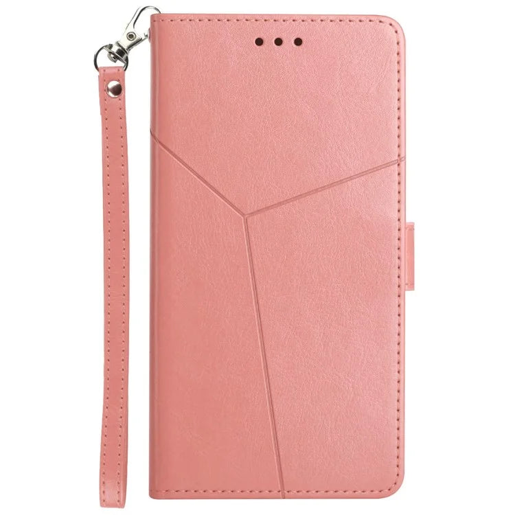 HT01 For Realme C67 4G Case Y-shaped Line Imprinted Foldable Stand Phone Cover