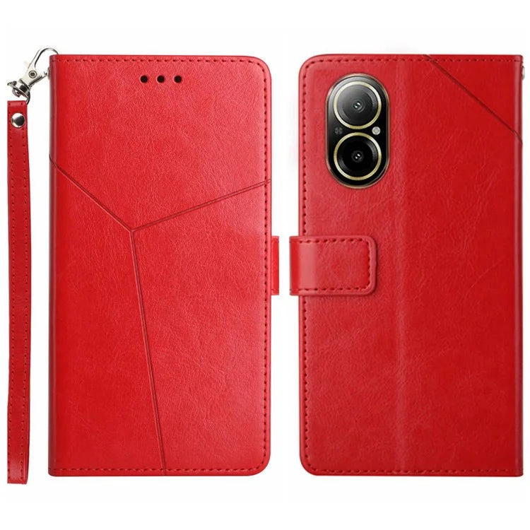 HT01 For Realme C67 4G Case Y-shaped Line Imprinted Foldable Stand Phone Cover