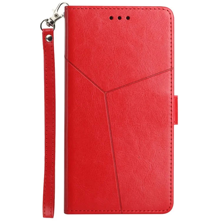 HT01 For Realme C67 4G Case Y-shaped Line Imprinted Foldable Stand Phone Cover