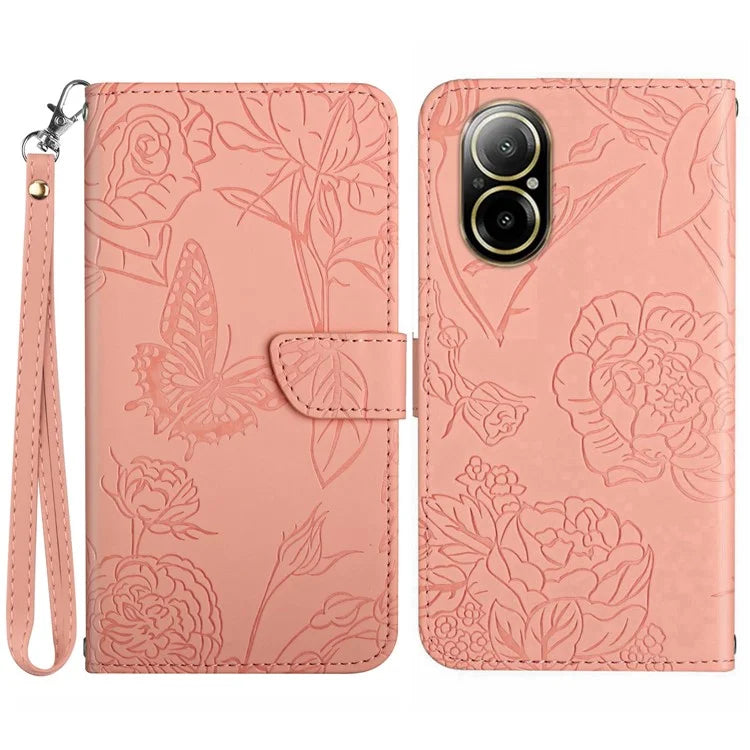 HT03 For Realme C67 4G Phone Case Leather Skin-touch Card Slots Cover with Hand Strap