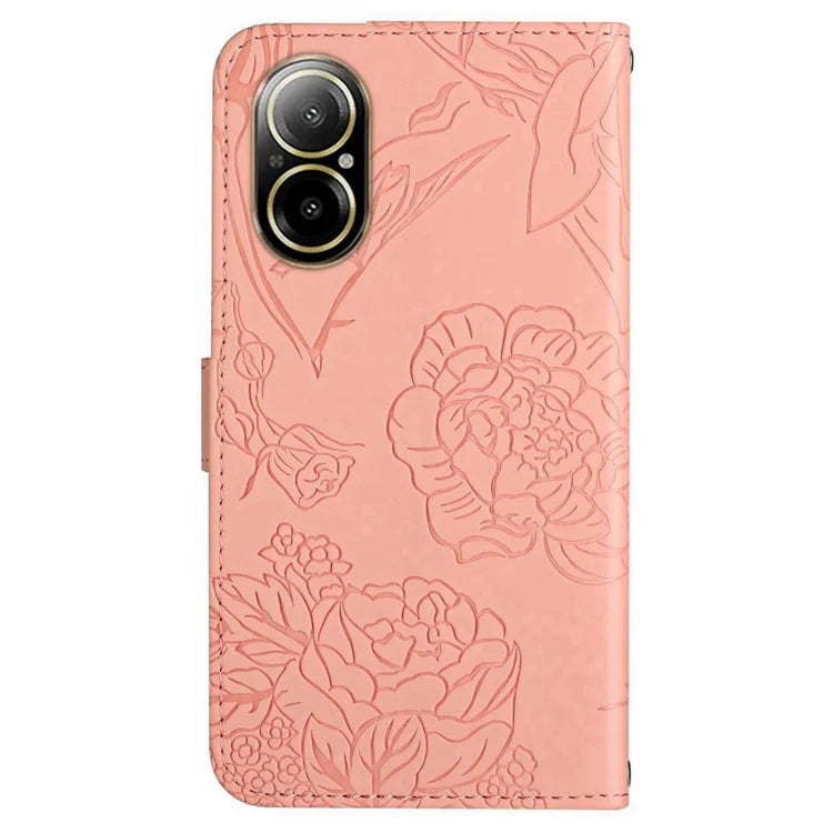 HT03 For Realme C67 4G Phone Case Leather Skin-touch Card Slots Cover with Hand Strap