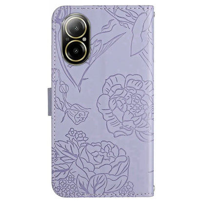 HT03 For Realme C67 4G Phone Case Leather Skin-touch Card Slots Cover with Hand Strap