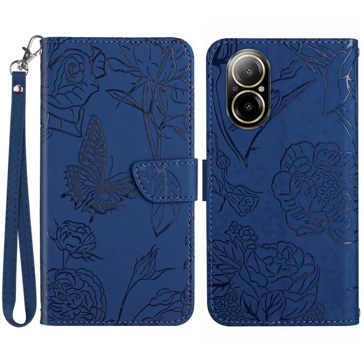 HT03 For Realme C67 4G Phone Case Leather Skin-touch Card Slots Cover with Hand Strap