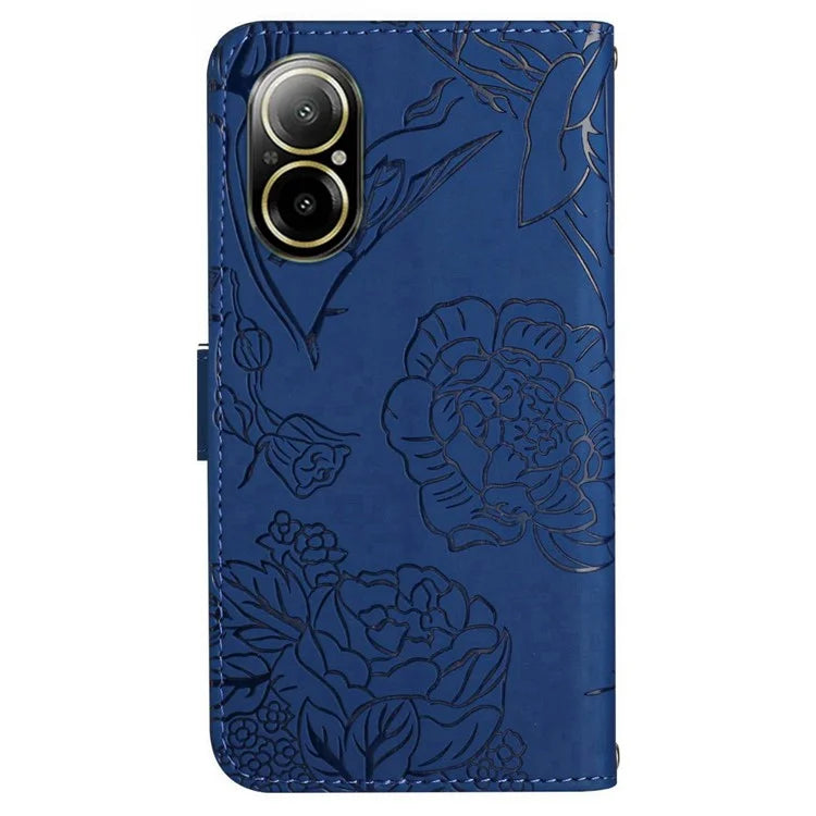 HT03 For Realme C67 4G Phone Case Leather Skin-touch Card Slots Cover with Hand Strap