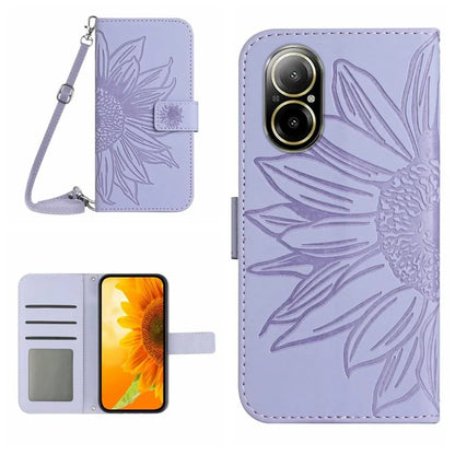 HT04 For Realme C67 4G Magnetic Phone Case Leather Sunflower Imprint Stand Cover