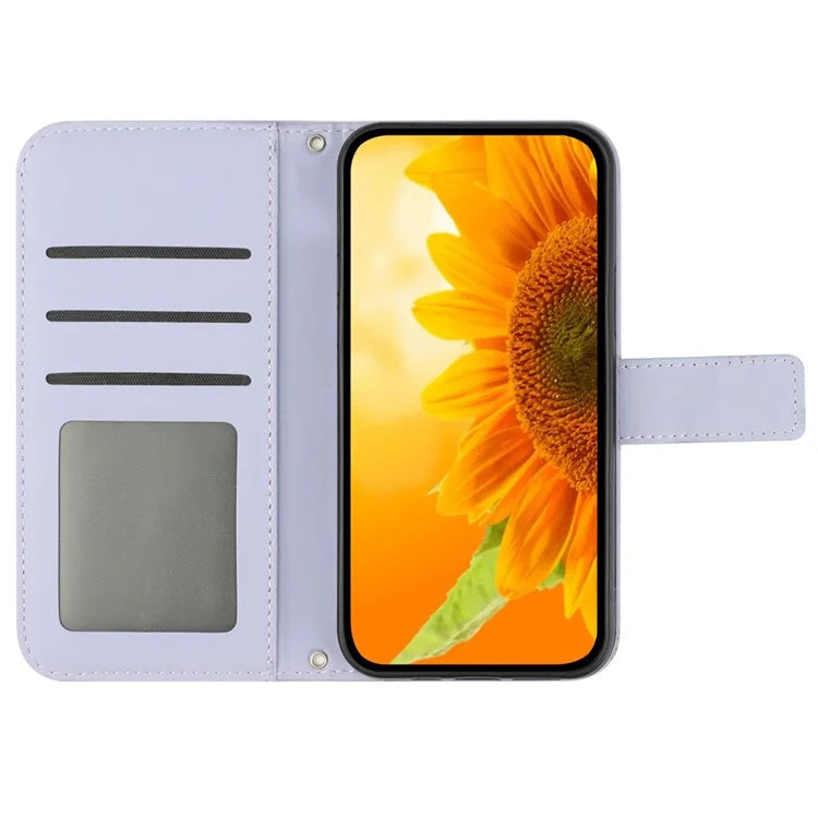 HT04 For Realme C67 4G Magnetic Phone Case Leather Sunflower Imprint Stand Cover