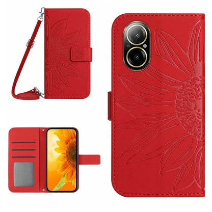 HT04 For Realme C67 4G Magnetic Phone Case Leather Sunflower Imprint Stand Cover