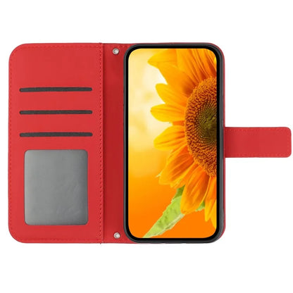 HT04 For Realme C67 4G Magnetic Phone Case Leather Sunflower Imprint Stand Cover