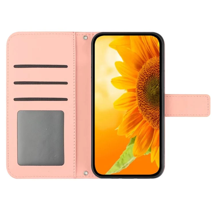 HT04 For Realme C67 4G Magnetic Phone Case Leather Sunflower Imprint Stand Cover