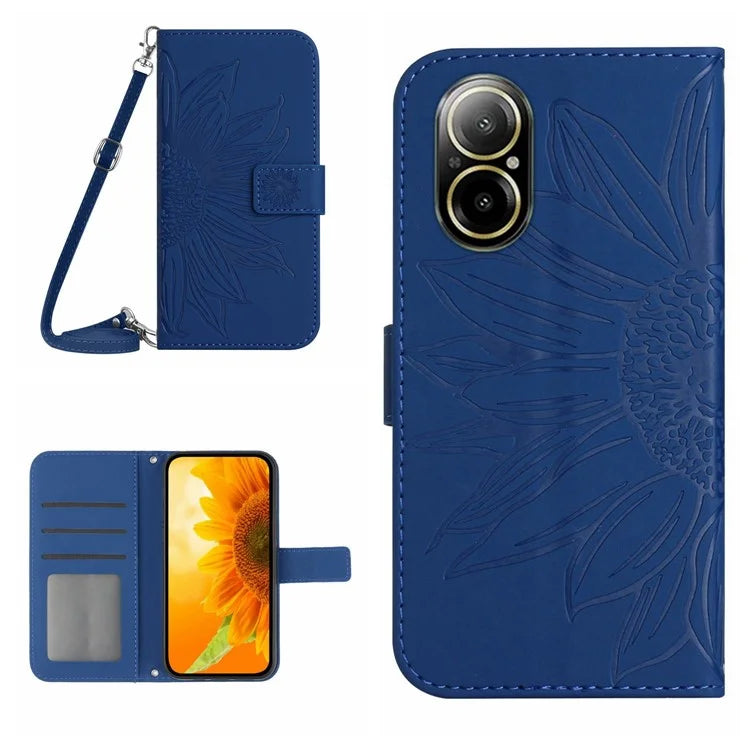 HT04 For Realme C67 4G Magnetic Phone Case Leather Sunflower Imprint Stand Cover