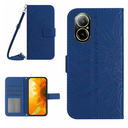 HT04 For Realme C67 4G Magnetic Phone Case Leather Sunflower Imprint Stand Cover
