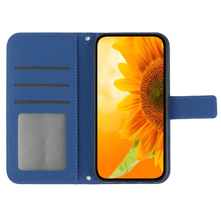 HT04 For Realme C67 4G Magnetic Phone Case Leather Sunflower Imprint Stand Cover