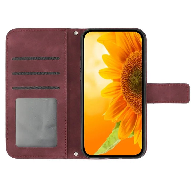 HT04 For Realme C67 4G Magnetic Phone Case Leather Sunflower Imprint Stand Cover