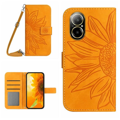 HT04 For Realme C67 4G Magnetic Phone Case Leather Sunflower Imprint Stand Cover