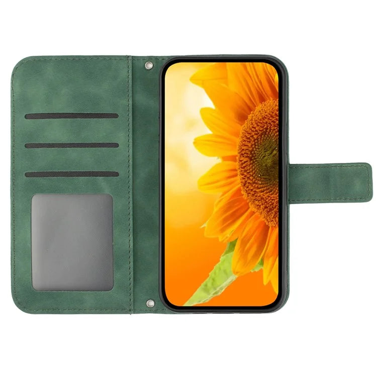 HT04 For Realme C67 4G Magnetic Phone Case Leather Sunflower Imprint Stand Cover