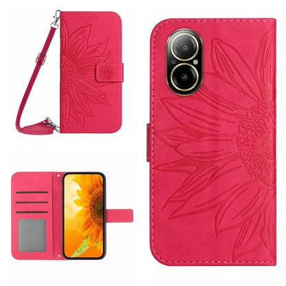 HT04 For Realme C67 4G Magnetic Phone Case Leather Sunflower Imprint Stand Cover