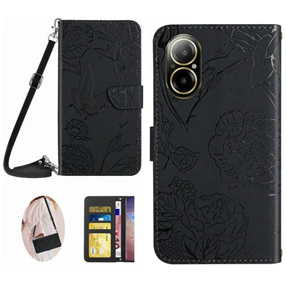 HT03 For Realme C67 4G Case Imprinted Stand Leather Phone Cover with Shoulder Strap