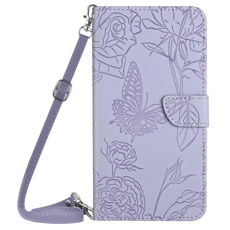 HT03 For Realme C67 4G Case Imprinted Stand Leather Phone Cover with Shoulder Strap