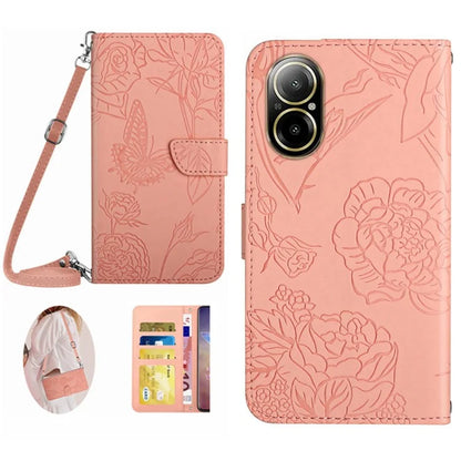 HT03 For Realme C67 4G Case Imprinted Stand Leather Phone Cover with Shoulder Strap