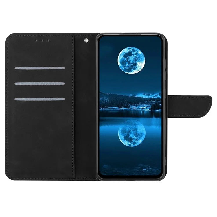 HT05 For Realme C67 4G Case Wallet Imprinted Line Phone Cover with Wrist Strap