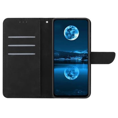 HT05 For Realme C67 4G Case Wallet Imprinted Line Phone Cover with Wrist Strap