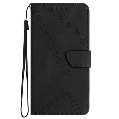 HT05 For Realme C67 4G Case Wallet Imprinted Line Phone Cover with Wrist Strap