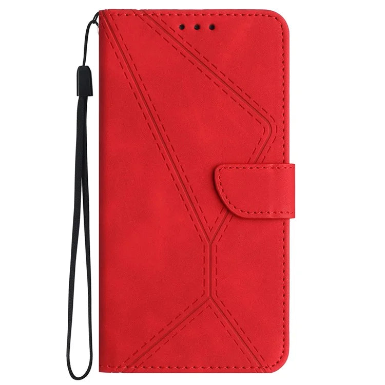 HT05 For Realme C67 4G Case Wallet Imprinted Line Phone Cover with Wrist Strap