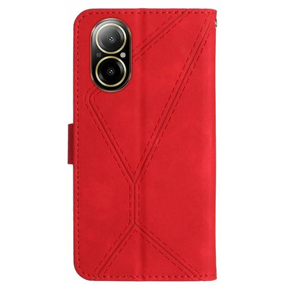 HT05 For Realme C67 4G Case Wallet Imprinted Line Phone Cover with Wrist Strap