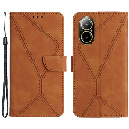 HT05 For Realme C67 4G Case Wallet Imprinted Line Phone Cover with Wrist Strap