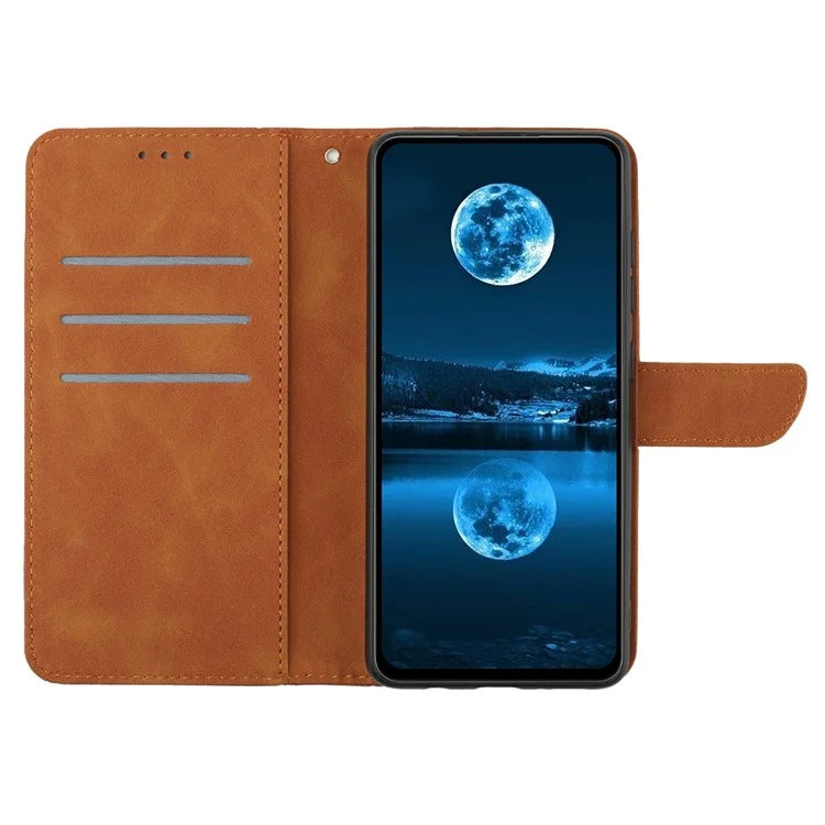 HT05 For Realme C67 4G Case Wallet Imprinted Line Phone Cover with Wrist Strap