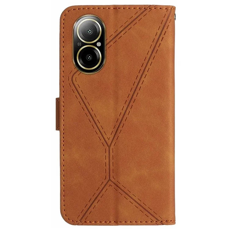 HT05 For Realme C67 4G Case Wallet Imprinted Line Phone Cover with Wrist Strap