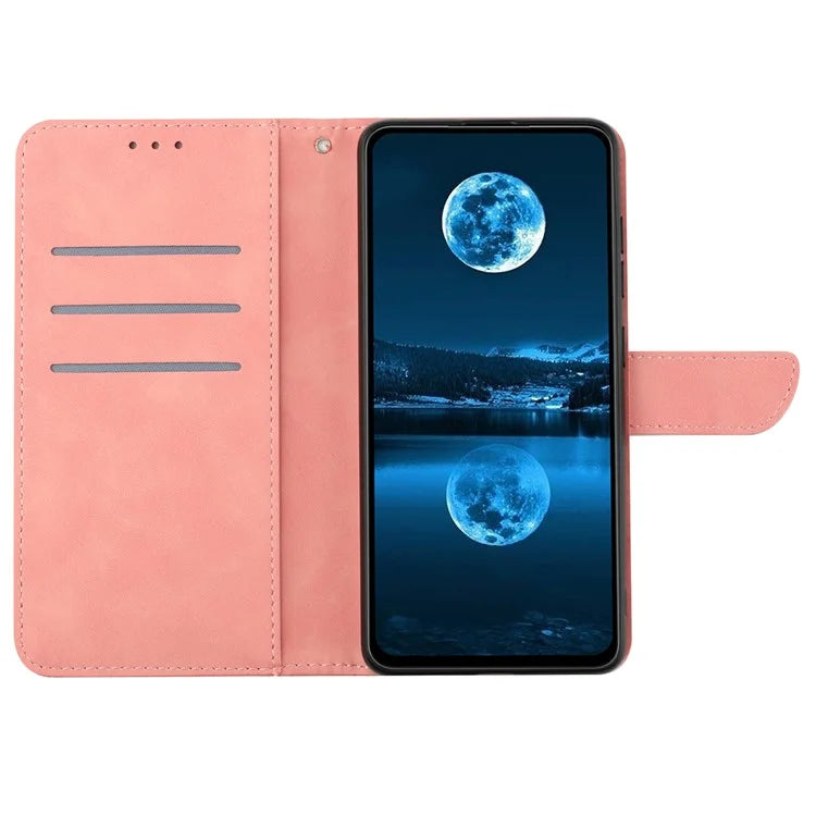 HT05 For Realme C67 4G Case Wallet Imprinted Line Phone Cover with Wrist Strap