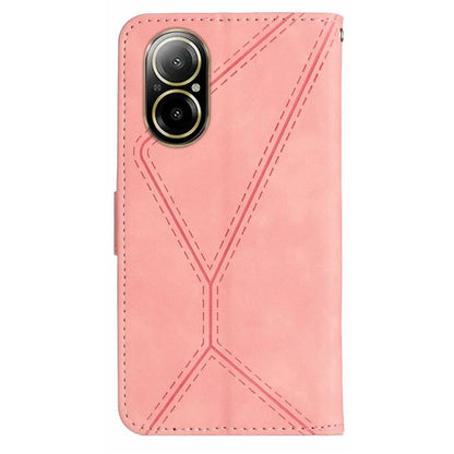 HT05 For Realme C67 4G Case Wallet Imprinted Line Phone Cover with Wrist Strap