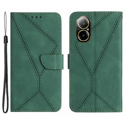 HT05 For Realme C67 4G Case Wallet Imprinted Line Phone Cover with Wrist Strap