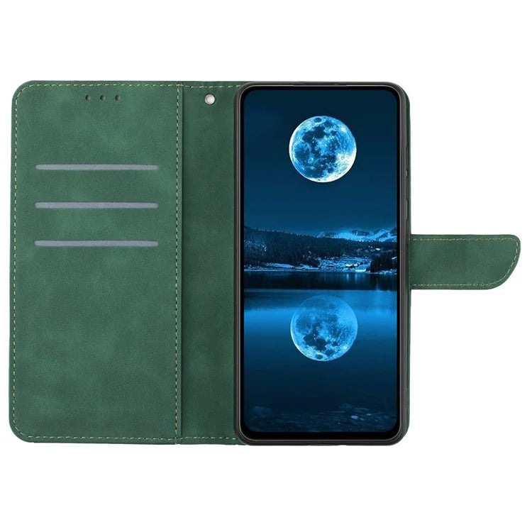 HT05 For Realme C67 4G Case Wallet Imprinted Line Phone Cover with Wrist Strap
