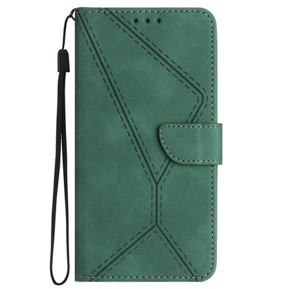 HT05 For Realme C67 4G Case Wallet Imprinted Line Phone Cover with Wrist Strap