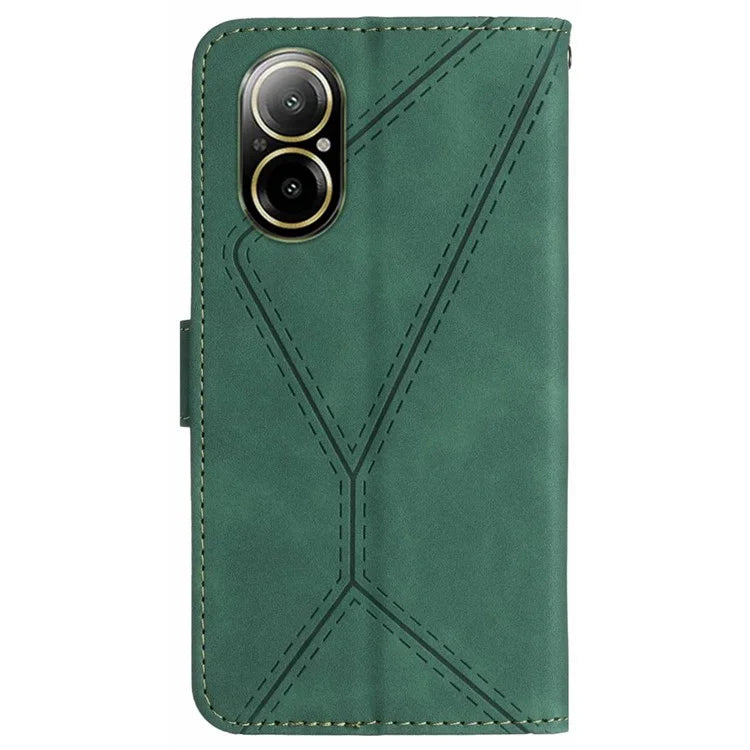 HT05 For Realme C67 4G Case Wallet Imprinted Line Phone Cover with Wrist Strap