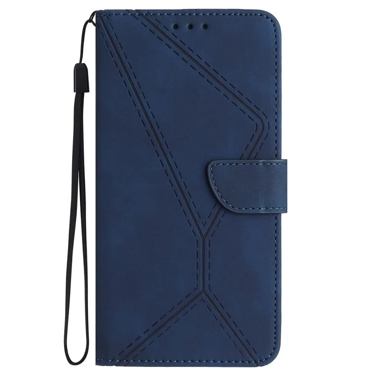HT05 For Realme C67 4G Case Wallet Imprinted Line Phone Cover with Wrist Strap